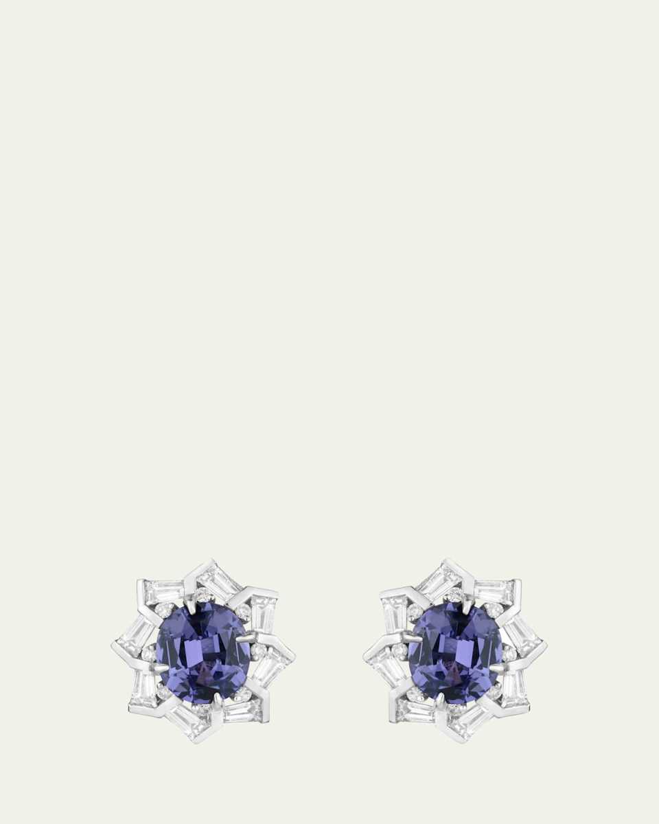 18K White Gold Modern Blue Spinel Oval Stud Earrings